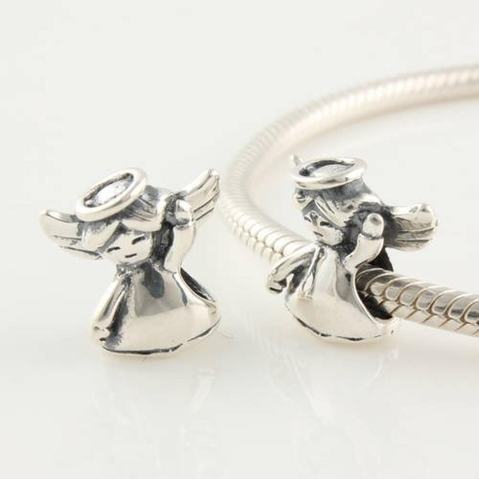 Andante-Stones Original Massiv 925 Silber Bead "Engel" Antique Element Kugel f&uuml;r European Beads + Organzas&auml;ckchen 